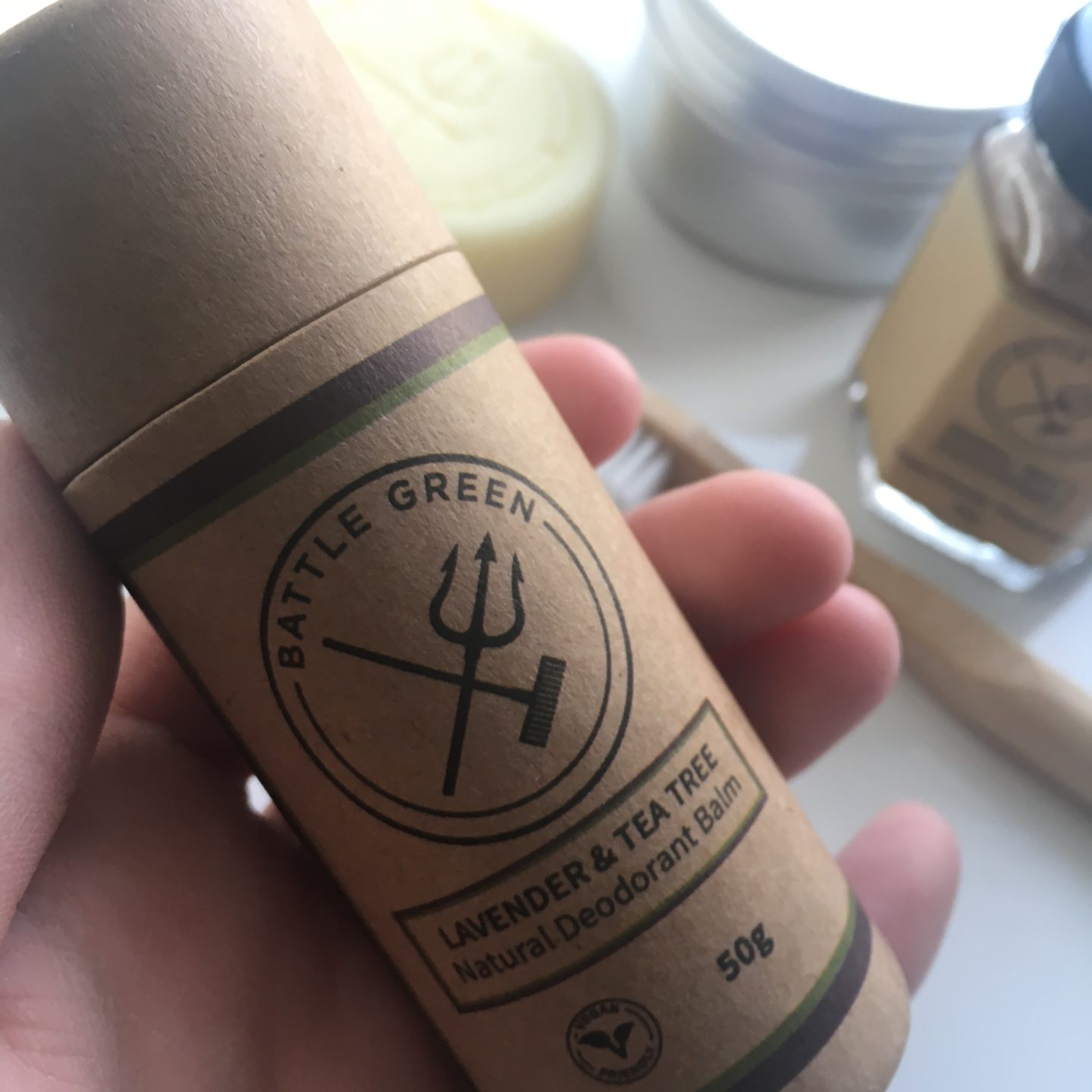 Battle Green Box Deodorant in cardboard Tube