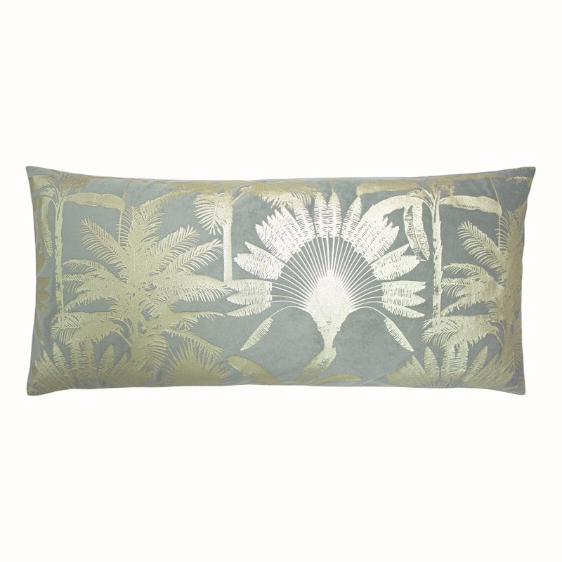 The French Bedroom Co, Miami Gold Palm Velvet Cushion in Grey Cut Out, £32, 7268853